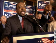 photo: Alan Keyes accepts the Republican nomination for Senator of Illinois in August 2004