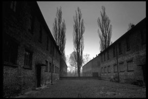 photo: Hospital block at Auschwitz; the last stage before the gas chambers