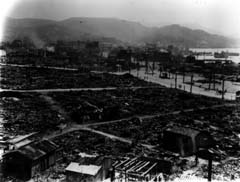 photo: leveled houses around the Nagasaki railroad station