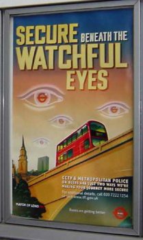 poster: creepy eyes floating in the air with the caption SECURE BENEATH THE WATCHFUL EYES