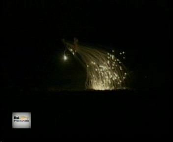 shower of white fire exploding over Fallujah