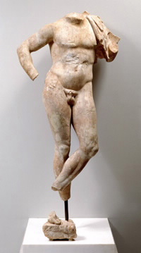 Nude figure of a young man from a funerary relief: Greek, Attic (c. 330 BCE)