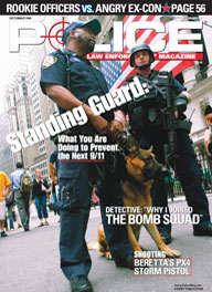 Here's a cover with a photo of an armed cop standing next to a National Guard soldier with a flag in the background, captioned "Standing Guard"