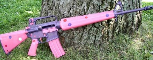 an AR-15 assault rifle painted pink