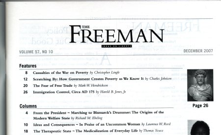 Here's the Table of Contents for the December 2007 Freeman, listing "Scratching By: How Government Creates Poverty As We Know It" on page 12.