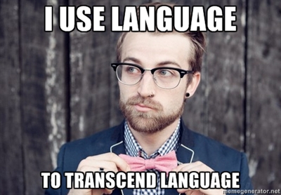 Here's a Scumbag Analytic Philosopher macro, adjusting his bowtie while saying ...